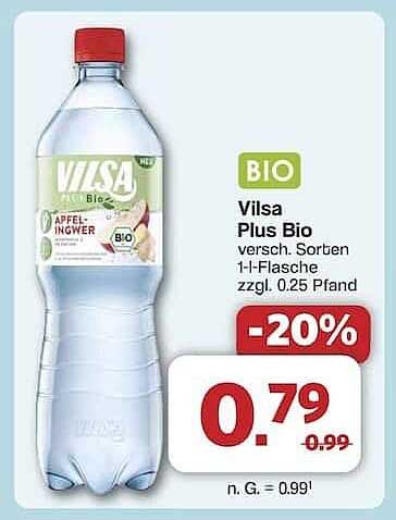 Vilsa Plus Bio - Apfel-Ingwer, 1-Liter-Flasche