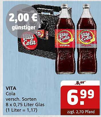 VITA Cola 8 x 0,75 Liter Glas