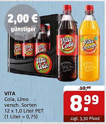 VITA Cola und Limo Sorten 12 x 1,0 Liter PET