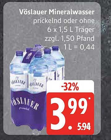 Vöslauer Mineralwasser 6 x 1,5 L Träger - prickelnd oder ohne