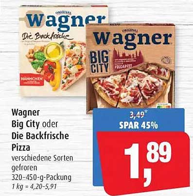 Wagner Big City oder Die Backfrische Pizza - verschiedene Sorten, gefroren