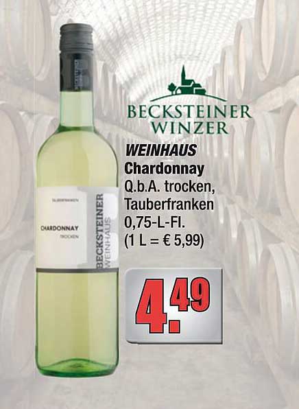 WEINHAUS Chardonnay Q.b.A. trocken, Tauberfranken 0,75-L-Fl.