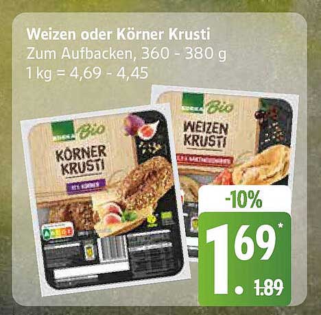 Weizen oder Körner Krusti, Zum Aufbacken, 360 - 380 g
