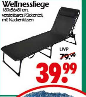 Wellnessliege 189x56x81 cm, verstellbares Rückenteil, mit Nackenkisssen