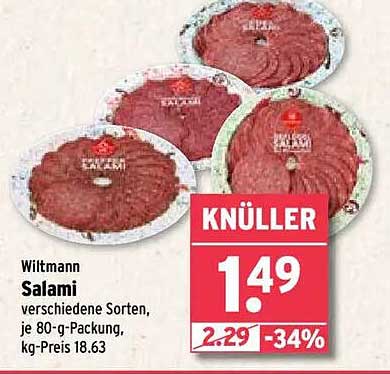 Wiltmann Salami verschiedene Sorten, je 80-g-Packung