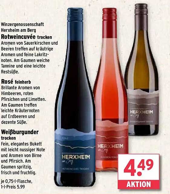 Winzergenossenschaft Herxheim am Berg Rotweincuvée trocken, Rosé feinherb und Weißburgunder trocken