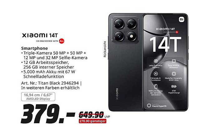 Xiaomi 14T Smartphone - 50 MP Triple-Kamera und 12 GB RAM