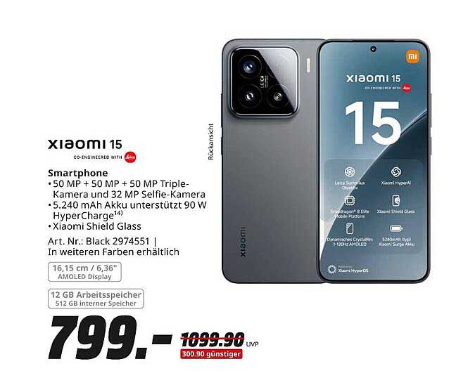 Xiaomi 15 Smartphone - 50 MP + 50 MP + 50 MP Triple-Kamera und 32 MP Selfie-Kamera