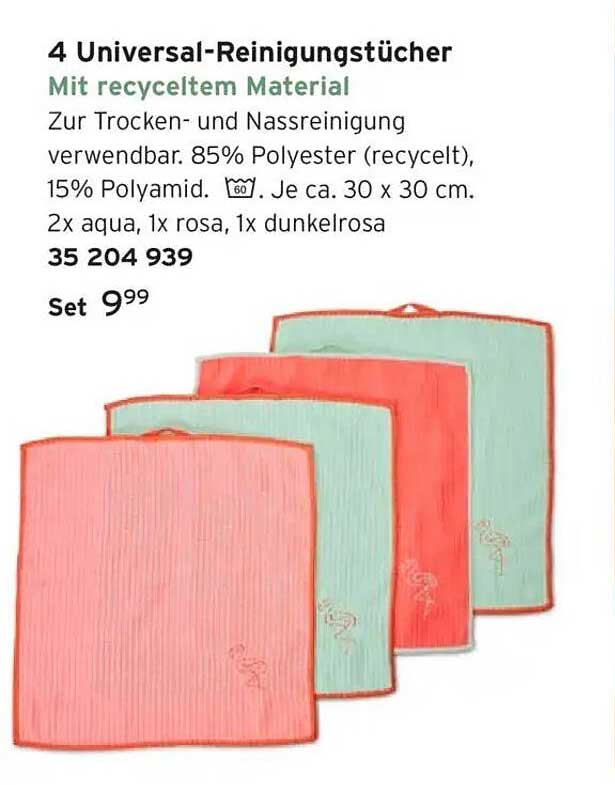 4 Universal-Reinigungstücher mit recyceltem Material