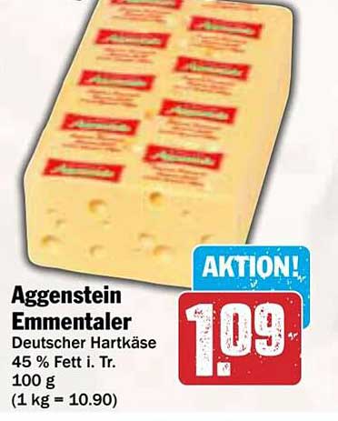 Aggenstein Emmentaler - Deutscher Hartkäse 45 % Fett i. Tr.