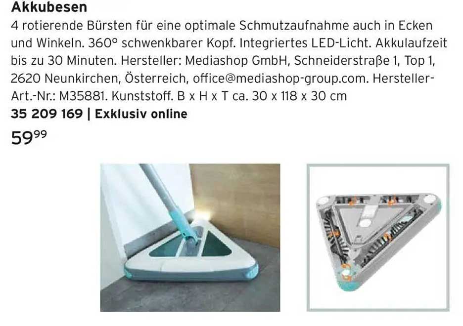 Akkubesen mit 4 rotierenden Bürsten