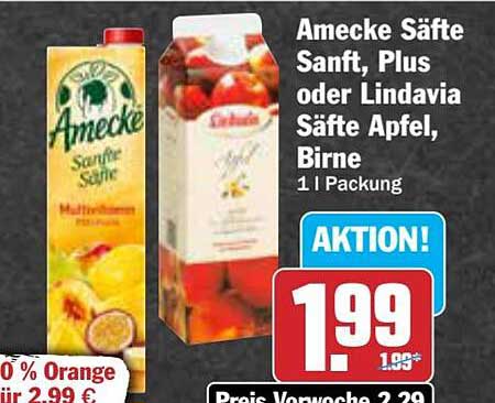 Amecke Säfte Sanft, Plus oder Lindavia Säfte Apfel, Birne - 1 L Packung