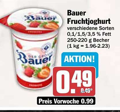 Bauer Fruchtjoghurt verschiedene Sorten 250-220 g Becher