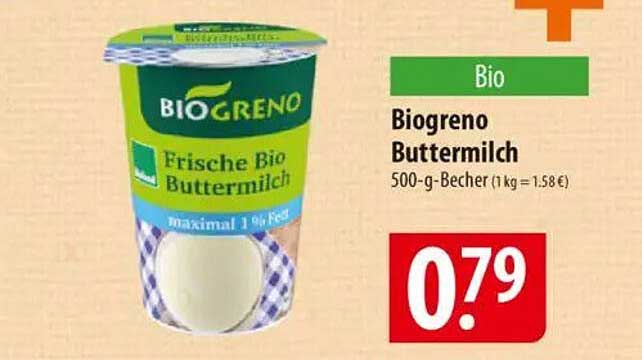 BIOGRENO Frische Bio Buttermilch 500-g-Becher