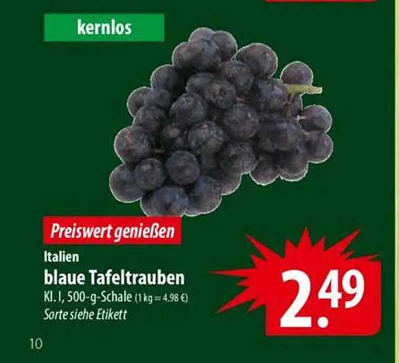 blaue Tafeltrauben, Italien, 500-g-Schale