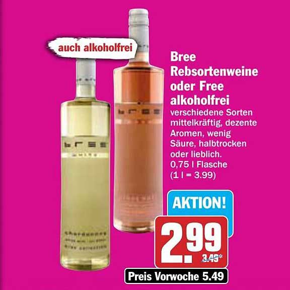 Bree Rebsortenweine oder Free alkoholfrei