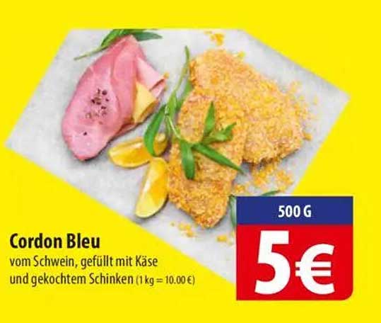 Cordon Bleu vom Schwein, gefüllt mit Käse und gekochtem Schinken