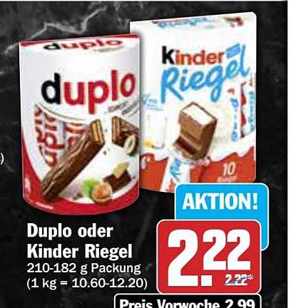 Duplo oder Kinder Riegel - 210-182 g Packung