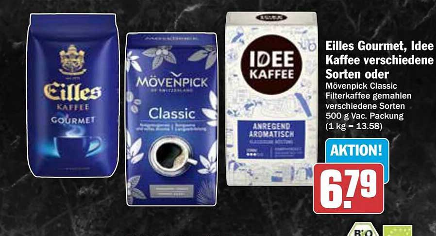 Eilles Gourmet, Idee Kaffee verschiedene Sorten oder Mövenpick Classic Filterkaffee 500 g