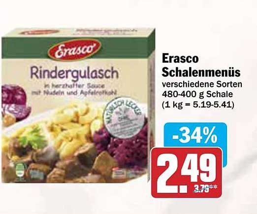 Erasco Rindergulasch Schalenmenüs - 34% Rabatt!