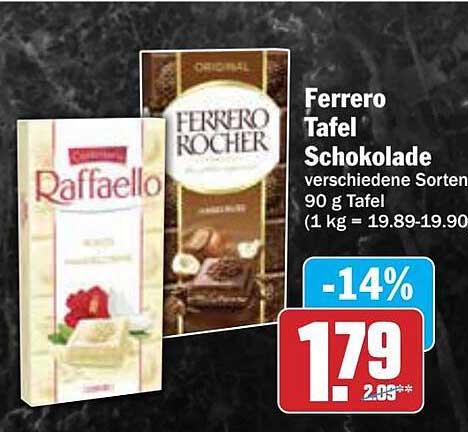Ferrero Tafel Schokolade verschiedene Sorten 90 g Tafel