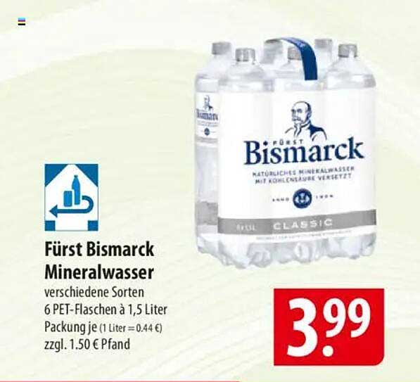 Fürst Bismarck Mineralwasser 6 PET-Flaschen à 1,5 Liter
