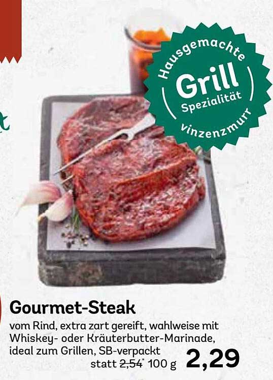 Gourmet-Steak vom Rind, extra zart gereift mit Whiskey- oder Kräuterbutter-Marinade