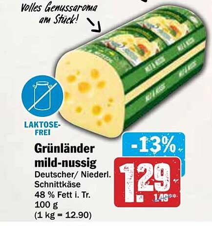 Grünländer mild-nussig Schnittkäse - 48 % Fett i. Tr.