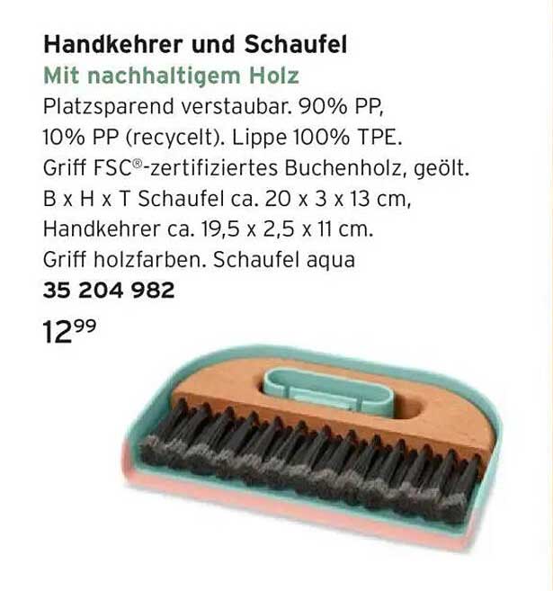 Handkehrer und Schaufel mit nachhaltigem Holz