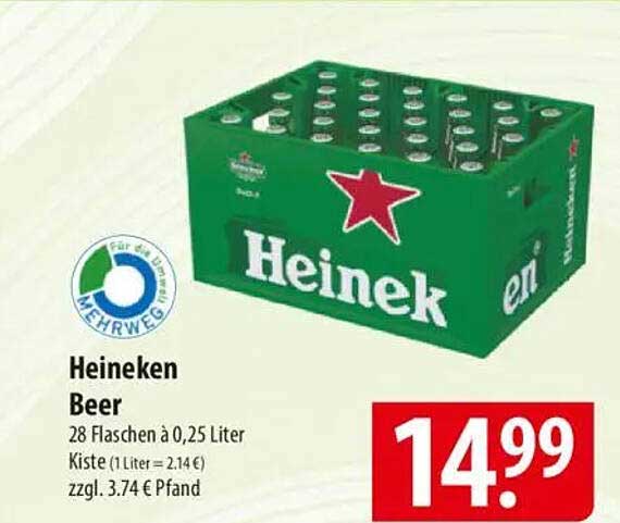 Heineken Bier - 28 Flaschen à 0,25 Liter Kiste