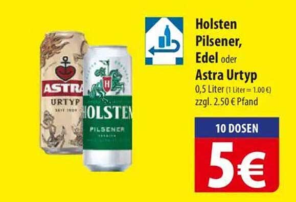Holsten Pilsener, Edel oder Astra Urtyp – 10 Dosen für nur 5 €