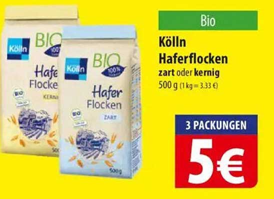 Kölln Haferflocken zart oder kernig 500 g - 3 Packungen für nur 5 €