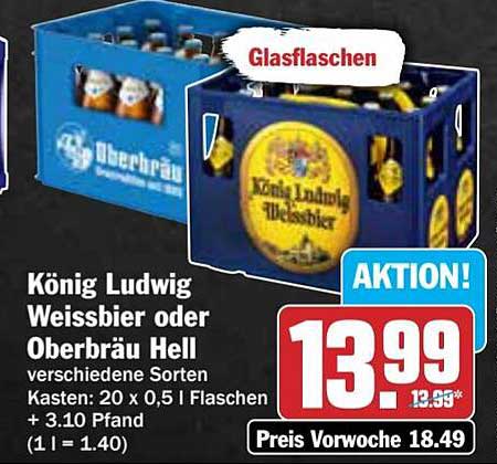 König Ludwig Weissbier oder Oberbräu Hell – Kasten (20 x 0,5 l)