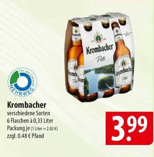 Krombacher 6er-Pack in verschiedenen Sorten à 0,33 Liter