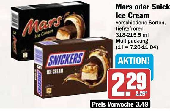 Mars oder Snickers Ice Cream 318-215,5 ml Multipack