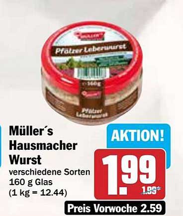 Müller´s Hausmacher Wurst - verschiedene Sorten 160 g Glas