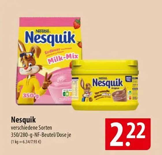 Nesquik verschiedene Sorten 350/280-g-NF-Beutel/Dose je