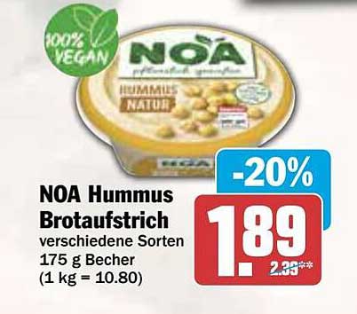 NOA Hummus Brotaufstrich verschiedene Sorten 175 g Becher