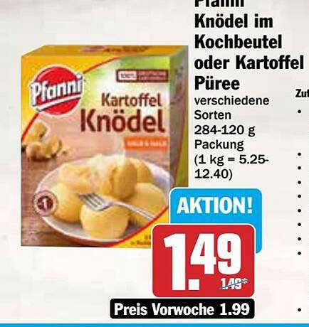 Pfanni Knödel im Kochbeutel oder Kartoffel-Püree - verschiedene Sorten