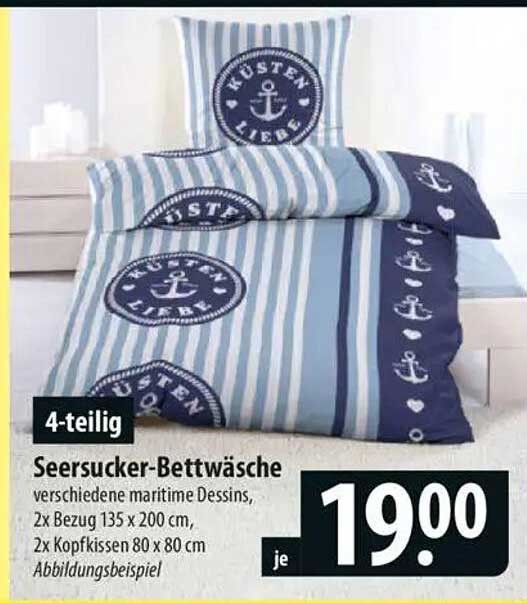 Seersucker-Bettwäsche 4-teilig - verschiedene maritime Dessins