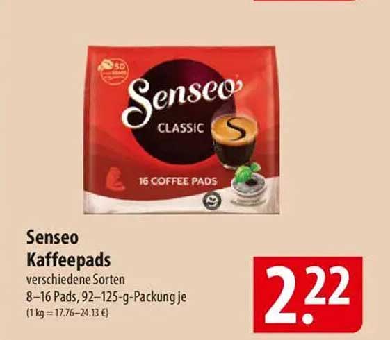 Senseo Kaffeepads verschiedene Sorten 8–16 Pads, 92–125-g-Packung je