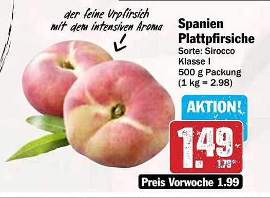 Spanien Plattpfirsiche Sorte: Sirocco Klasse I 500 g Packung