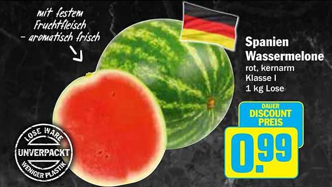 Spanien Wassermelone rot, kernarm Klasse I 1 kg Lose