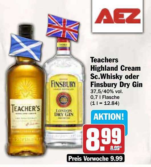 Teachers Highland Cream Sc. Whisky oder Finsbury Dry Gin