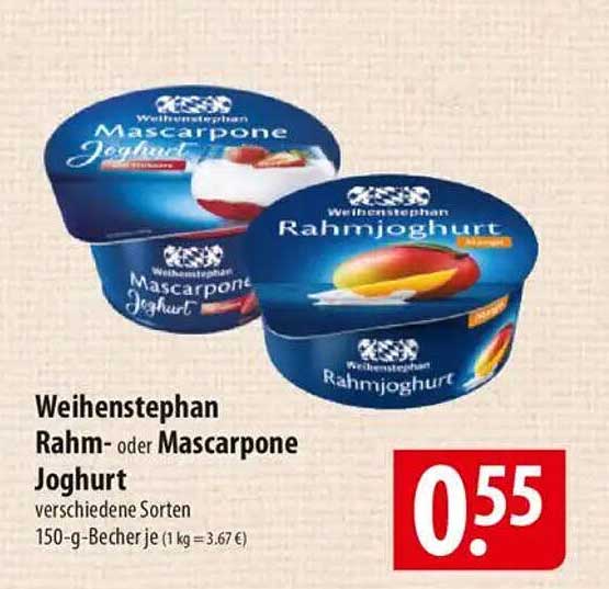 Weihenstephan Rahm- oder Mascarpone Joghurt 150-g-Becher