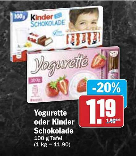 Yogurette oder Kinder Schokolade 100 g Tafel – jetzt zum Aktionspreis!