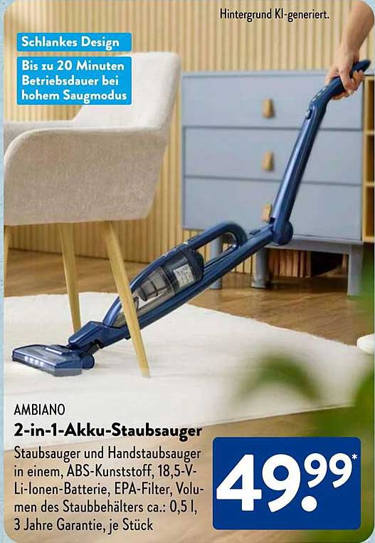 AMBIANO 2-in-1-Akku-Staubsauger