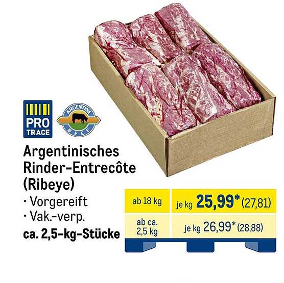 Argentinisches Rinder-Entrecôte (Ribeye) - 2,5-kg-Stücke