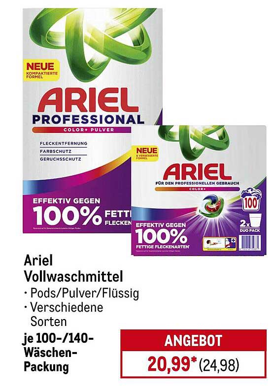 Ariel Vollwaschmittel - 100/140 Wäschen - Angebot