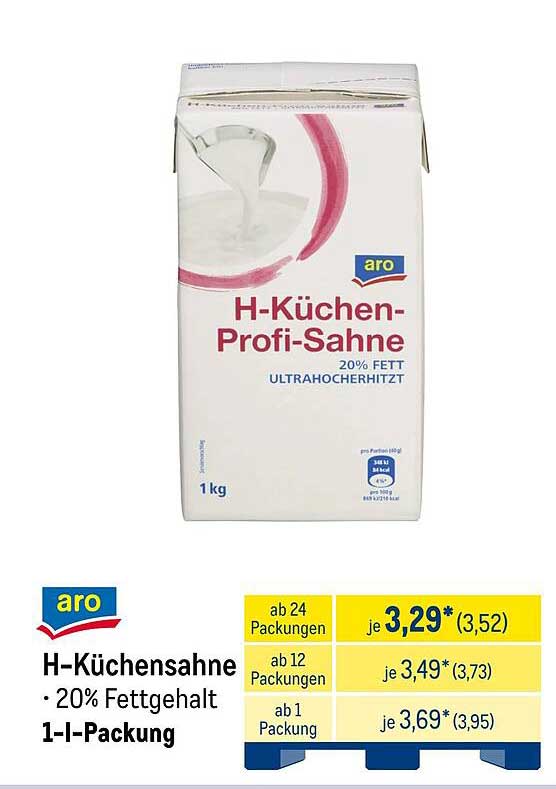 aro H-Küchen-Profi-Sahne · 20% Fettgehalt · 1-l-Packung